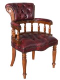 Scaun Chesterfield din lemn mahon cu tapiterie din piele burgund MAR235, Scaune