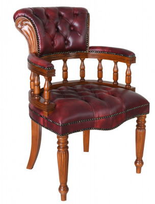 Scaun Chesterfield din lemn mahon cu tapiterie din piele burgund MAR235 foto