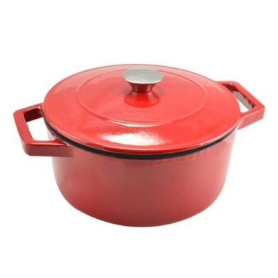 Oala de fonta emailata cu capac, maner din inox, rosie, 4 L, Perfect Home foto