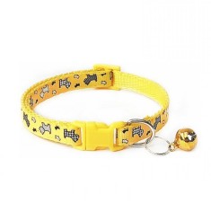 Zgarda ajustabila cu clopotel pentru caini si pisici, 18-32cm/1cm, Imprimeu, Galben, Ropet