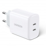 &Icirc;ncărcător Ugreen 2x USB Type C 40W Power Delivery Alb (10343)