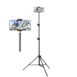 Trepied reglabil pentru telefon 200 cm din aluminiu cu suport smartphone cu arc, deschidere maxima 9 cm, stand stabil pentru vlogging, streaming si fo