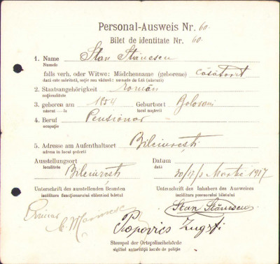 HST 312S Bilet identitate Personal Ausweis 1917 Bilciurești D&amp;acirc;mbovița foto
