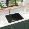 Chiuveta bucatarie granit vidaXL, 575x460x280mm, neagra, reversibila, rezistenta la zgarieturi si caldura, cu sita