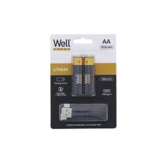 Acumulator AA R6 Li-ion 14500 1.5V 1660mAh 2500mWh cu incarcare 5V USB-C 2buc/blister Well ACCU-14500/166C-BL2-WL