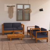 VidaXL Set mobilier grădină perne gri &icirc;nchis, 4 piese, lemn acacia