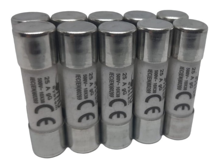 Set 10 sigurante 10x38 25A fuzibile cilindrice ceramica 500V AC gG