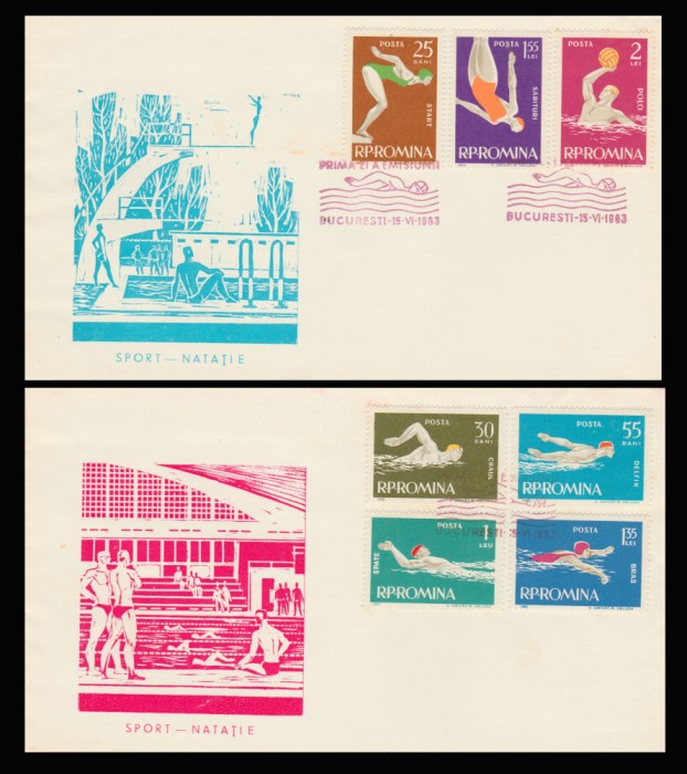 1963 Romania - 2 FDC Sport - Natatie, LP 561