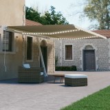 vidaXL Copertină automată cu senzor v&acirc;nt &amp; LED, crem, 500x300 cm