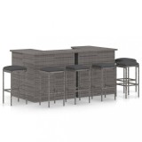 Cumpara ieftin Set mobilier bar de grădină cu perne, 8 piese, gri, poliratan