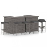 Set mobilier bar de gradina cu perne, 8 piese, gri, poliratan GartenMobel Dekor, vidaXL