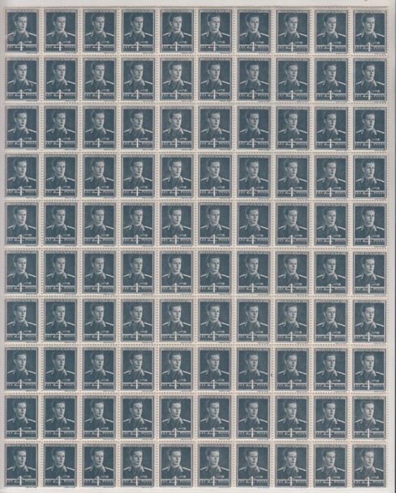 ROMANIA 1943/45 LP 154 REGELE MIHAI I UZUALE FILIGRAN MM VALOAREA 4 LEI ALBASTRU GRI COALA 100 TIMBRE STARE MNH