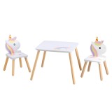 Cumpara ieftin Set masuta, 2 scaune camera copii mdf lemn multicolor Unicorn 50x50x42,5 cm, 24x28x49,5 cm