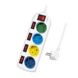 PRELUNGITOR LOGILINK, Schuko x 4, conectare prin Schuko (T), cablu 1.5 m, 16 A, protectie copii, alb/ multicolor, &quot;LPS257&quot; (timbru verde 0.18 lei)
