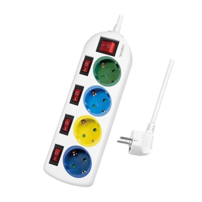 PRELUNGITOR LOGILINK, Schuko x 4, conectare prin Schuko (T), cablu 1.5 m, 16 A, protectie copii, alb/ multicolor, &amp;quot;LPS257&amp;quot; (timbru verde 0.18 lei) foto