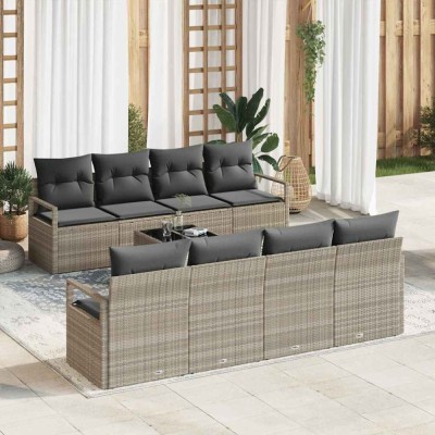 vidaXL Set de canapele pentru grădină 9 pcs Gri deschis și gri &amp;icirc;nchis 3354981 foto