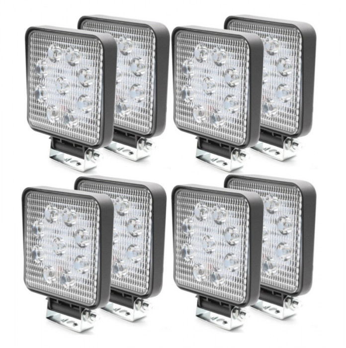 8 x Proiectoare LED Auto Offroad 27W12V-24V, 1980 Lumeni, Patrat