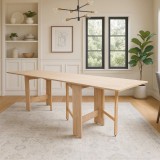 Masa plianta 12 persoane, Pal Melaminat, insertii lemn masiv, sistem cuplare blat, 274x75x78 cm, stejar sonoma