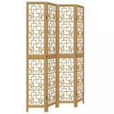 Cumpara ieftin Paravan de camera cu 4 panouri, maro, lemn masiv paulownia