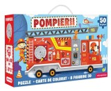 Cumpara ieftin Joc educativ - Puzzle cu glitter + carte de colorat + markere + stickere Mimorello - Pompierii