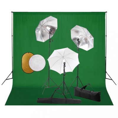 vidaXL Set studio foto cu lămpi, umbrele, fundal și reflector foto