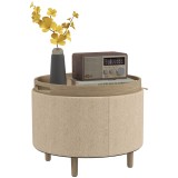 HOMCOM Pouf rotund taburet de odihnă cu depozitare, capac reversibil, mobilier 3 &icirc;n 1 picior din lemn bej | Aosom Romania