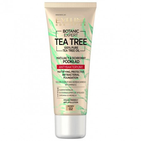 Fond de ten, Eveline Cosmetics, Botanic Expert, 100% Pure Tea Tree Oil, 02 Ivory, 30 ml