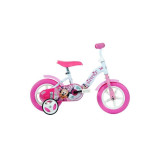 Bicicleta copii Dino Bikes Minnie, diametru roti 10 inch, roti ajutatoare detasabile, aparatoare, spite din plastic, cadru din aliaj, Roz