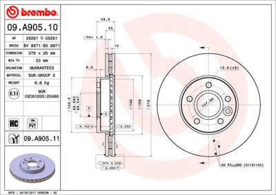 BREMBO 09.A905.11 PRIME LINE - UV Coated Disc frana foto