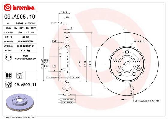 BREMBO 09.A905.11 PRIME LINE - UV Coated Disc frana