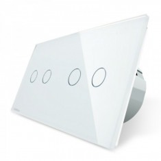 Intrerupator dublu + dublu cu touch Wireless Livolo din sticla alb, VL-C702R/C702R-11 foto