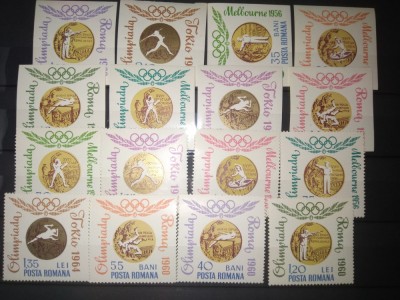 TIMBRE ROMANIA LP 596 LP 596 a 1964 MEDALII OLIMPICE, MNH DANATELATA SI NEDANTELATA foto