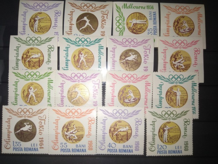 TIMBRE ROMANIA LP 596 LP 596 a 1964 MEDALII OLIMPICE, MNH DANATELATA SI NEDANTELATA