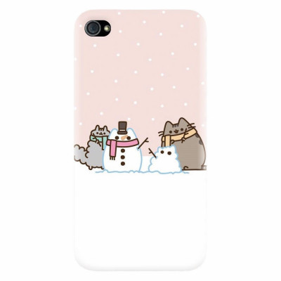 Husa silicon pentru Apple Iphone 4 / 4S, Cat And Snowman foto