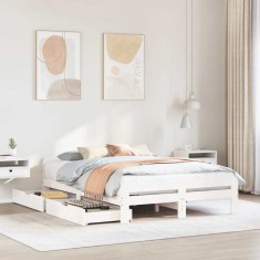 vidaXL Cadru de pat fără saltea, alb, 140x190 cm, lemn masiv de pin 3309051