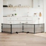 vidaXL Poartă c&acirc;ini pliabilă cu ușă 4 panouri negru, 320 cm, lemn brad