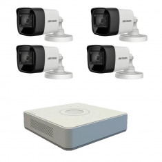 Sistem supraveghere video profesional Hikvision 4 camere de exterior 5MP Turbo HD cu IR 80M, live internet SafetyGuard Surveillance