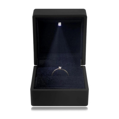Cutie cadou cu LED pentru inele - culoare negru mat, pătrată foto