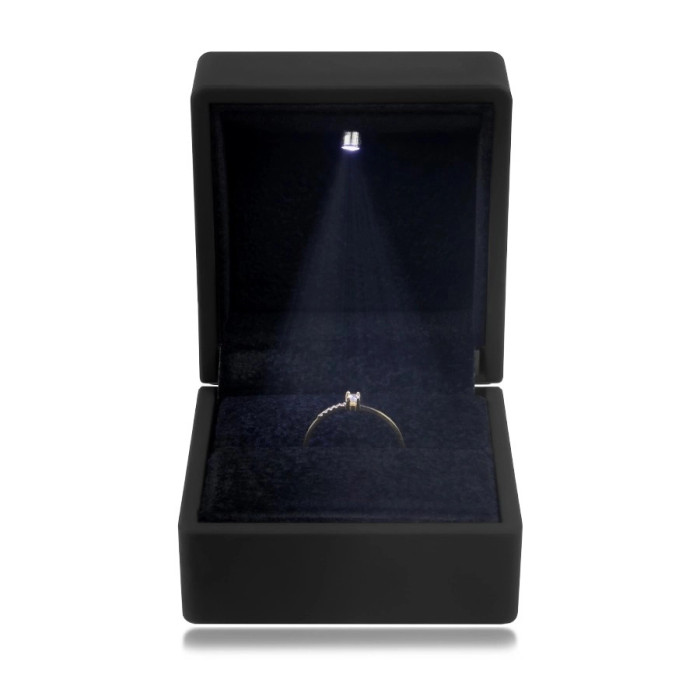 Cutie cadou cu LED pentru inele - culoare negru mat, pătrată