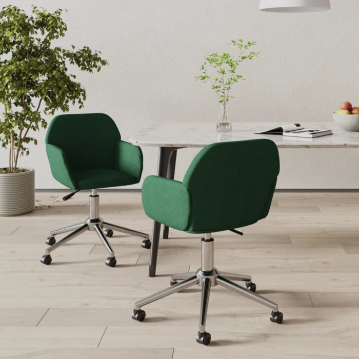 vidaXL Scaune de bucătărie pivotante, 2 buc., verde &icirc;nchis, catifea