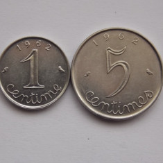 LOT 2 MONEDE 1-5 CENTIME 1962 FRANTA-XF