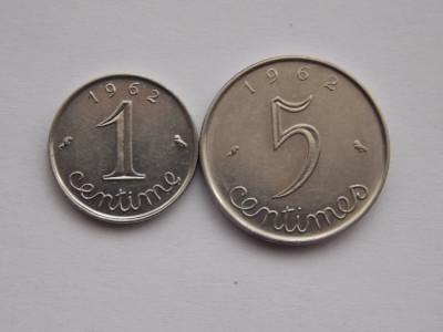 LOT 2 MONEDE 1-5 CENTIME 1962 FRANTA-XF foto