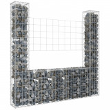 Cos gabion &icirc;n forma de U, cu 2 stalpi, 140x20x150 cm, fier GartenMobel Dekor, vidaXL