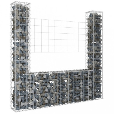 Cos gabion &amp;icirc;n forma de U, cu 2 stalpi, 140x20x150 cm, fier GartenMobel Dekor foto