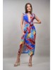 ROCHIE LUNGA DE OCAZIE MODEL ABSTRACT CU PERNITE LA UMERI SINCRONIA XS-S Albastru Deschis
