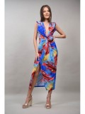 ROCHIE LUNGA DE OCAZIE MODEL ABSTRACT CU PERNITE LA UMERI SINCRONIA XS-S Albastru Deschis