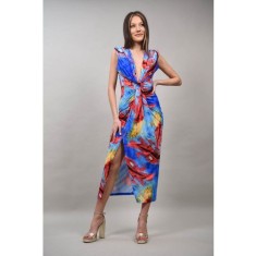 ROCHIE LUNGA DE OCAZIE MODEL ABSTRACT CU PERNITE LA UMERI SINCRONIA XS-S Albastru Deschis