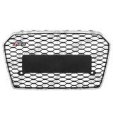 Grila masca fata AUDI A6 (4G/C7), 06.2014-09.2018 model RS6,cu 2 gauri pentru Senzori de parcare (PDC); Negru stralucitor; fara emblema
