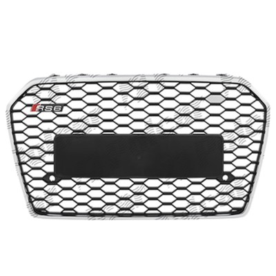 Grila masca fata AUDI A6 (4G/C7), 06.2014-09.2018 model RS6,cu 2 gauri pentru Senzori de parcare (PDC); Negru stralucitor; fara emblema foto