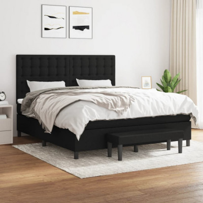 vidaXL Pat box spring cu saltea, negru, 180x200 cm, catifea foto